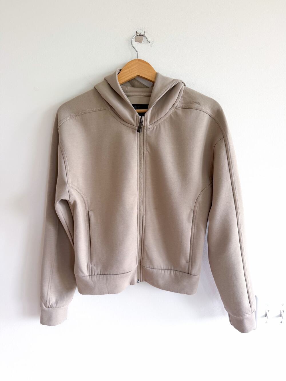 UNRL Essence Full Zip Stretch Hoodie Sweatshirt Pebble Beige S